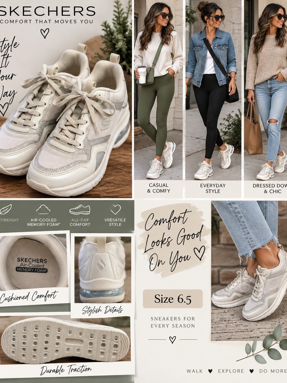 Skechers Women’s Uno 2 Air Around You Sneakers Size 6.5 Off White Silver Memory